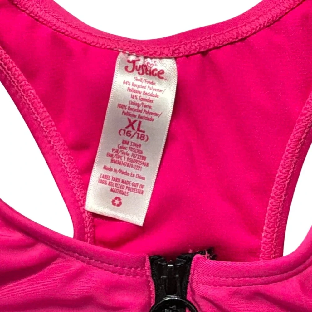 Justice Sport Girls Pink Bikini Set Zip Front Swimsuit‎ XL 16/18 New